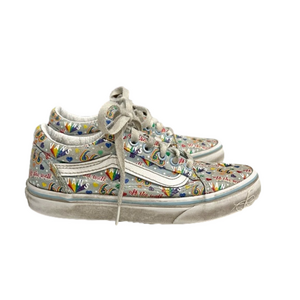 Vans Girls Old Skool Light Blue Grey W/Rainbow Sneakers Size 2 Used